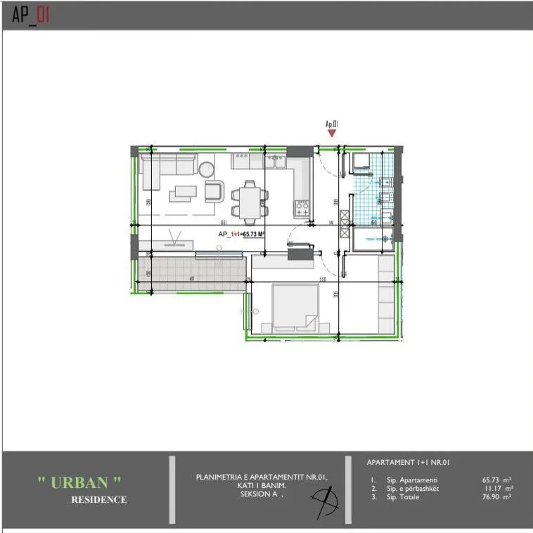 Tirane, shes apartament 1+1 Kati 1, 77 m² 73.000 € (Unaza e Madhe Paskuqan)