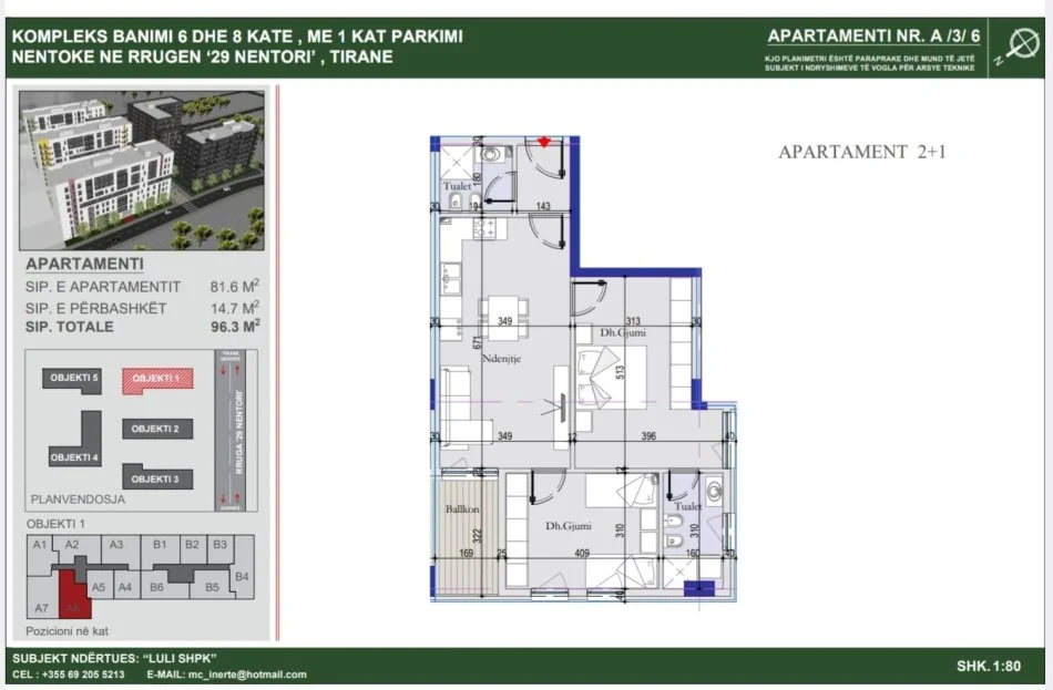 Tirane, shitet 2+1+Ballkon Kati 5, 