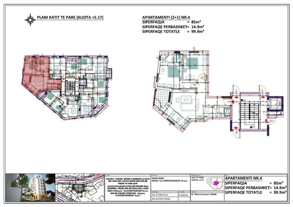 Tirane, shes apartament 2+1+Ballkon Kati 7, 107 m² (SHKOLLA E BALETIT)