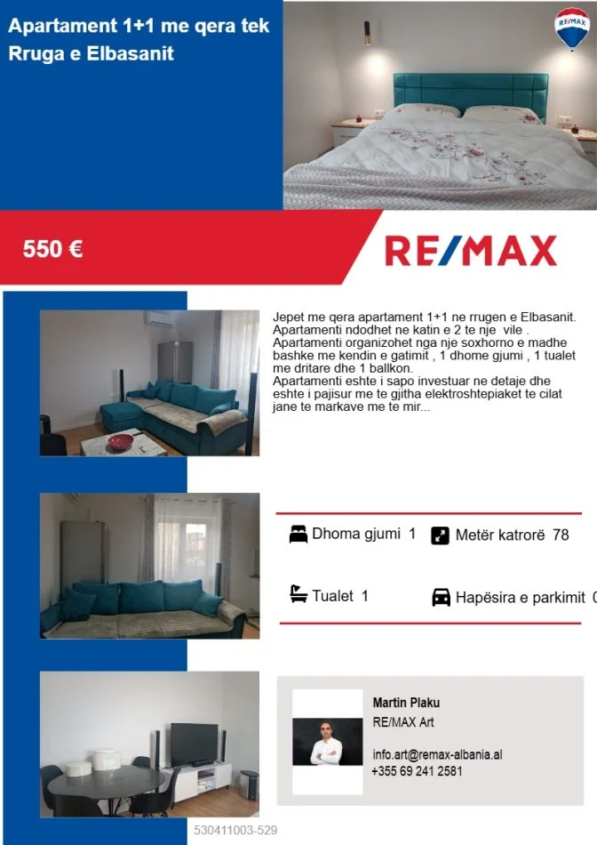 Tirane, jap me qera apartament 1+1+Ballkon Kati 2, 78 m² 550 € (Rruga Pjetër Budi)