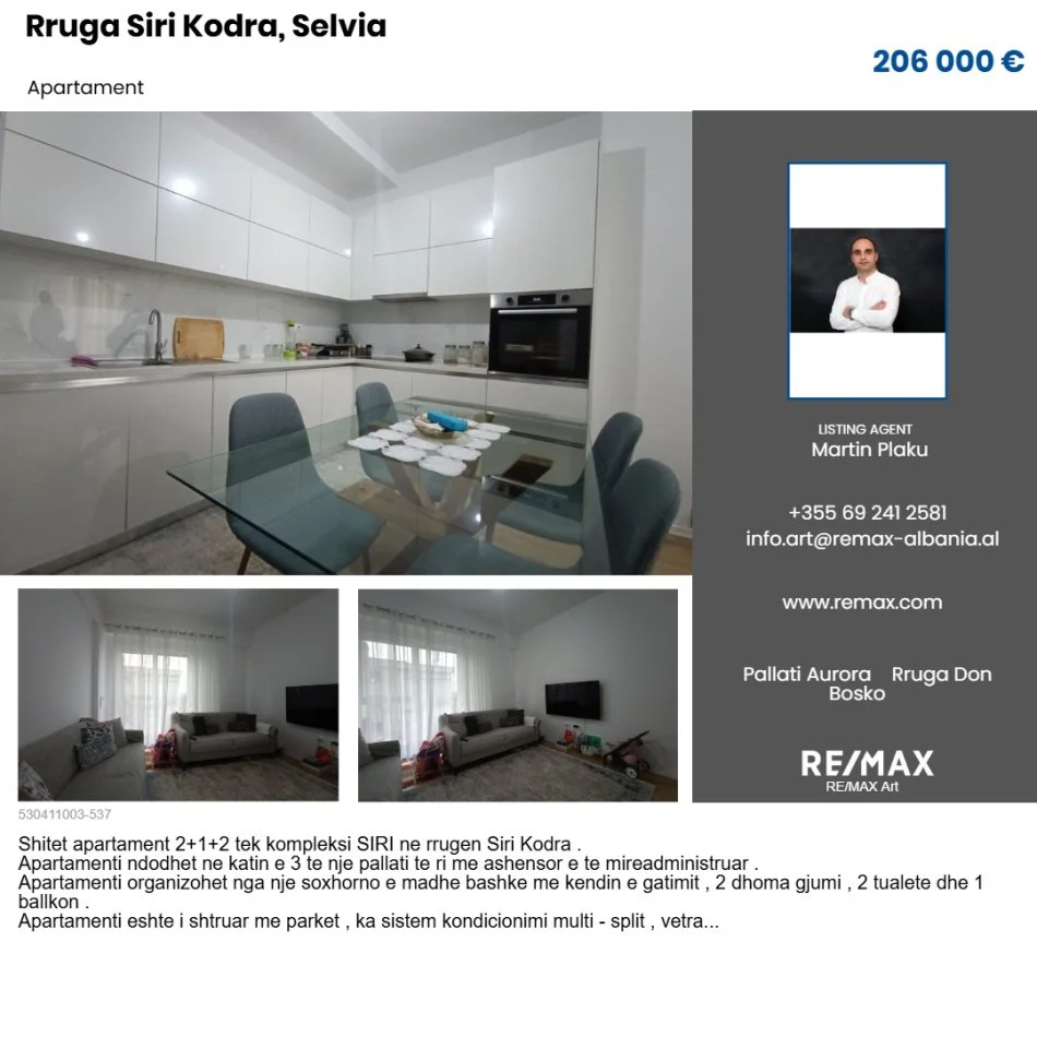 Tirane, shitet apartament 2+1+Ballkon Kati 3, 93 m² 206.000 € (Rruga Siri Kodra)