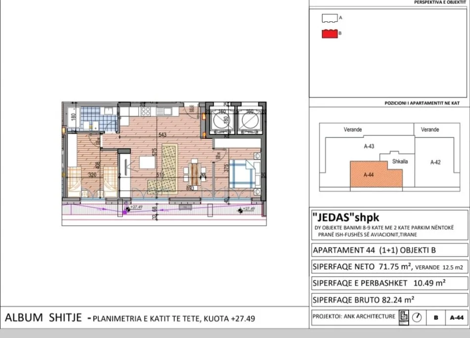Tirane, shitet apartament 1+1 Kati 8, 82 m² 155.000 € (Fusha aviacionit)