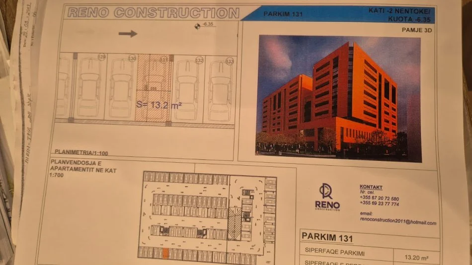 Tirane, shitet garazh | post parkimi Kati -2, 17 m² (Rr panorama perball spakut)
