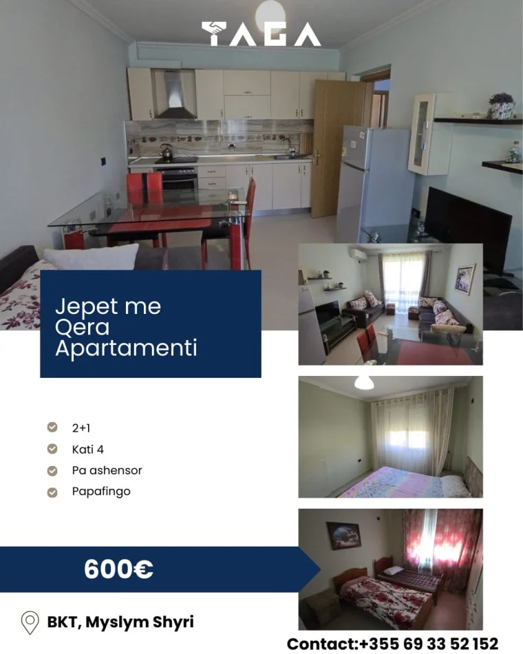 Tirane, jepet me qera apartament 2+1 Kati 4, 