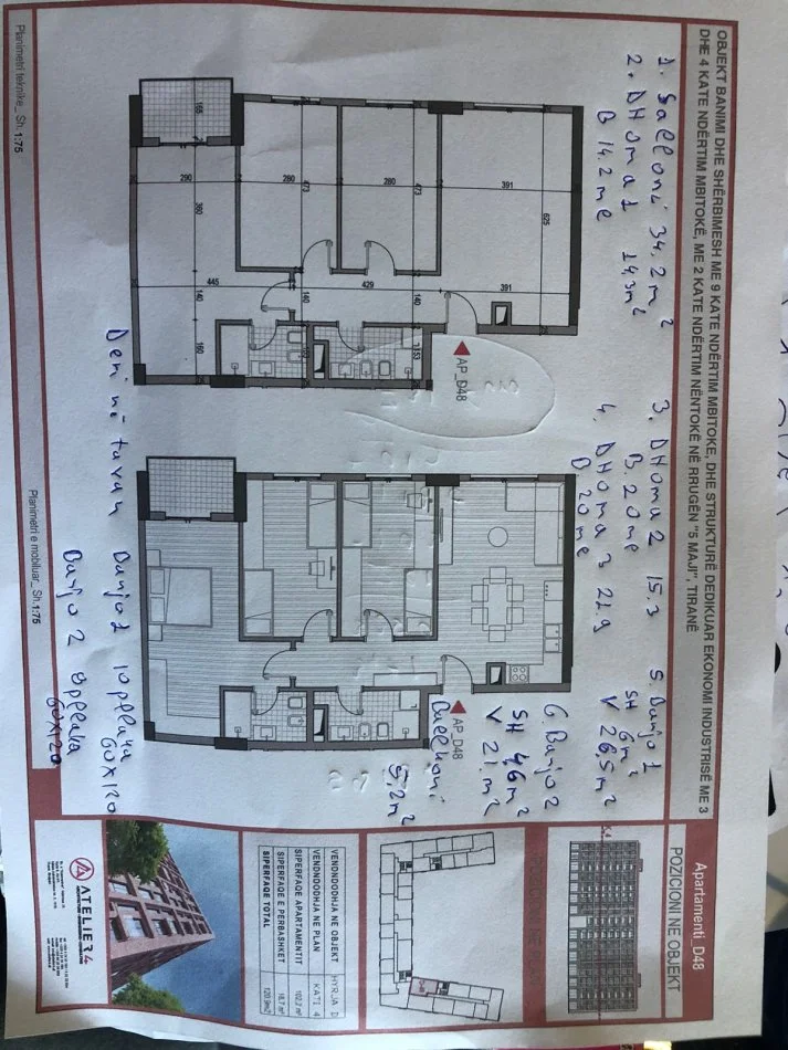 Tirane, shitet apartament 3+1+Ballkon Kati 4, 120 m² (Rruga 5 maji)