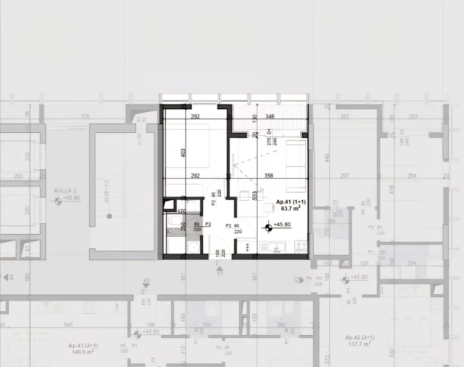 Tirane, shitet apartament 1+1 Kati 14, 64 m² 