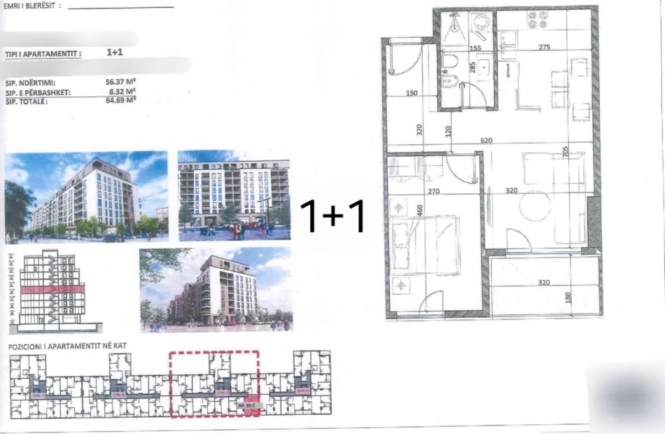 KAMEZ: SHITEN APARTAMENTE 1+1 ME SIPERFAQE NGA 61 M2-75 M2