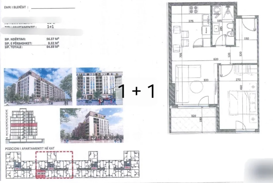 KAMEZ: SHITEN APARTAMENTE 1+1 ME SIPERFAQE NGA 61 M2-75 M2