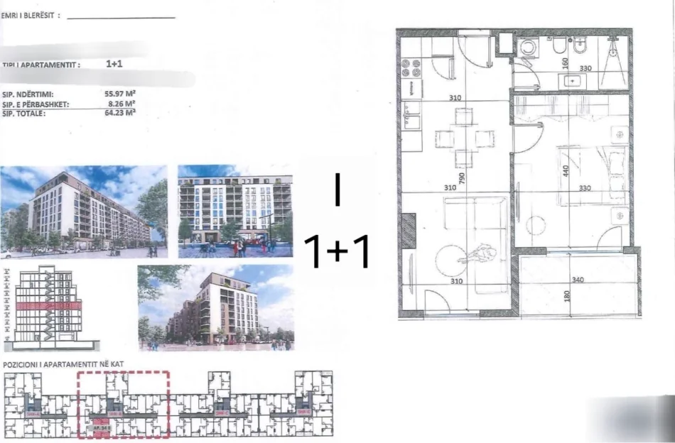 KAMEZ: SHITEN APARTAMENTE 1+1 ME SIPERFAQE NGA 61 M2-75 M2