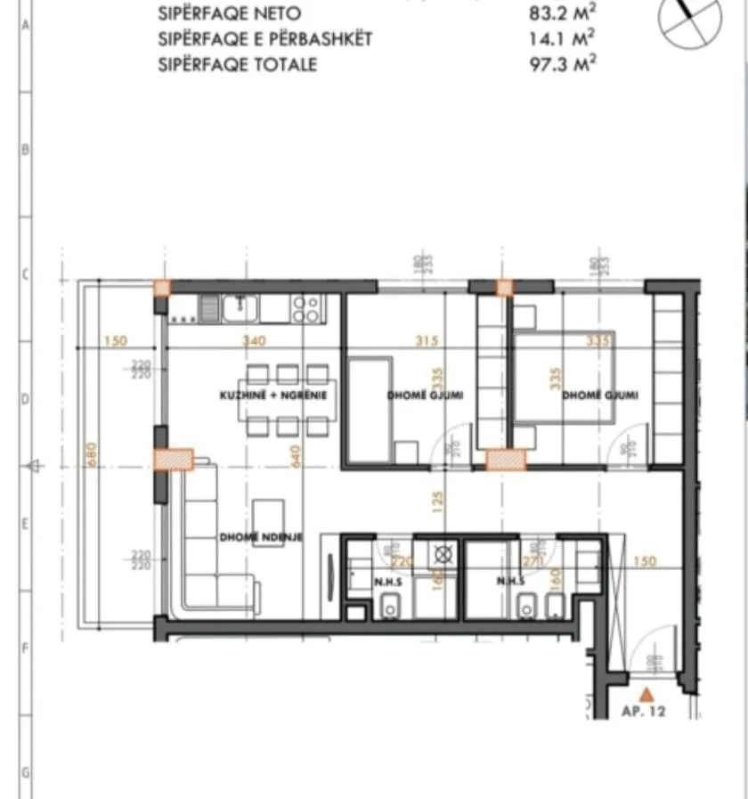 Tirane, shitet apartament 2+1 Kati 8, 97 m² 145.949 € (Fusha e Aviacionit)