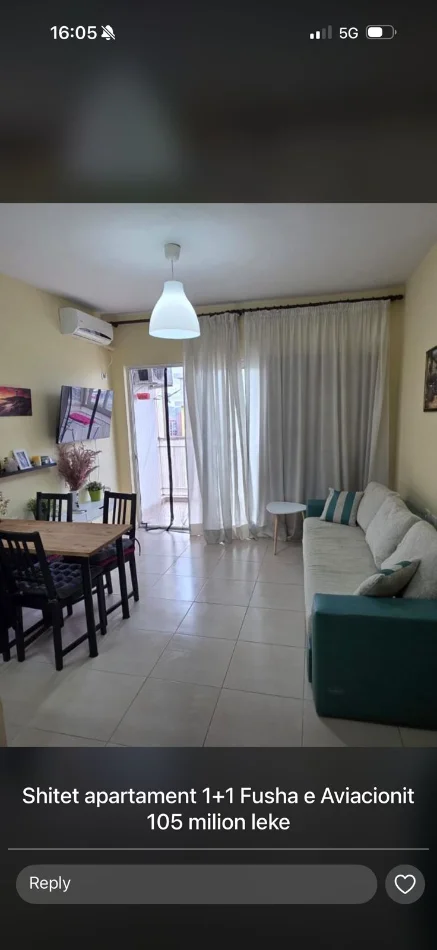 Tirane, shes apartament 1+1 Kati 8, 45 m² 105.000 € (Fusha e aviacionit)