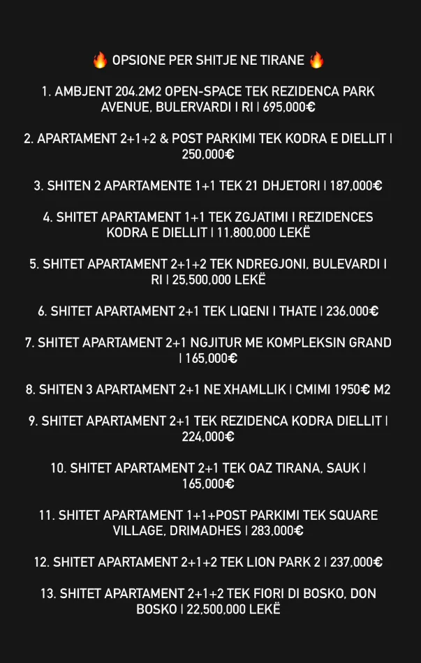 APARTAMENTE PER SHITJE NE TIRANE