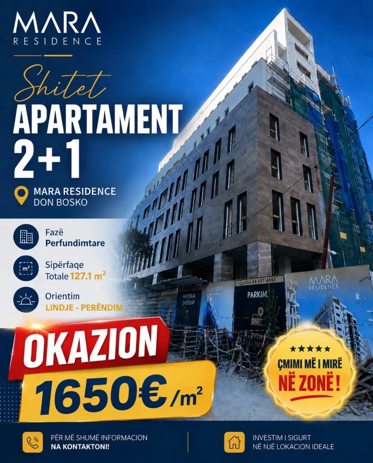 Tirane, shitet apartament 2+1+Ballkon , 127 m² 209.715 € (Mara Residence, Don Bosko)