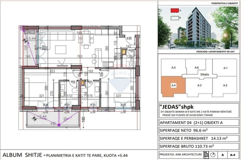 Tirane, shitet apartament 2+1 Kati 1, 110 m² 171.000 € (FUSHA E AVIACIONIT)