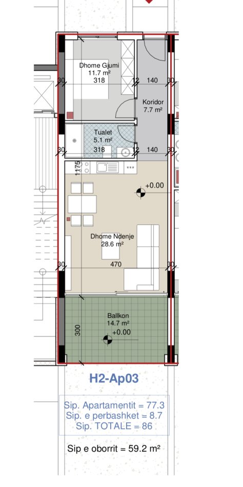 Gjiri Lalezit | Hamallaj, shitet apartament 1+1 Kati 1, 86 m² (Gjiri i Lalezit)