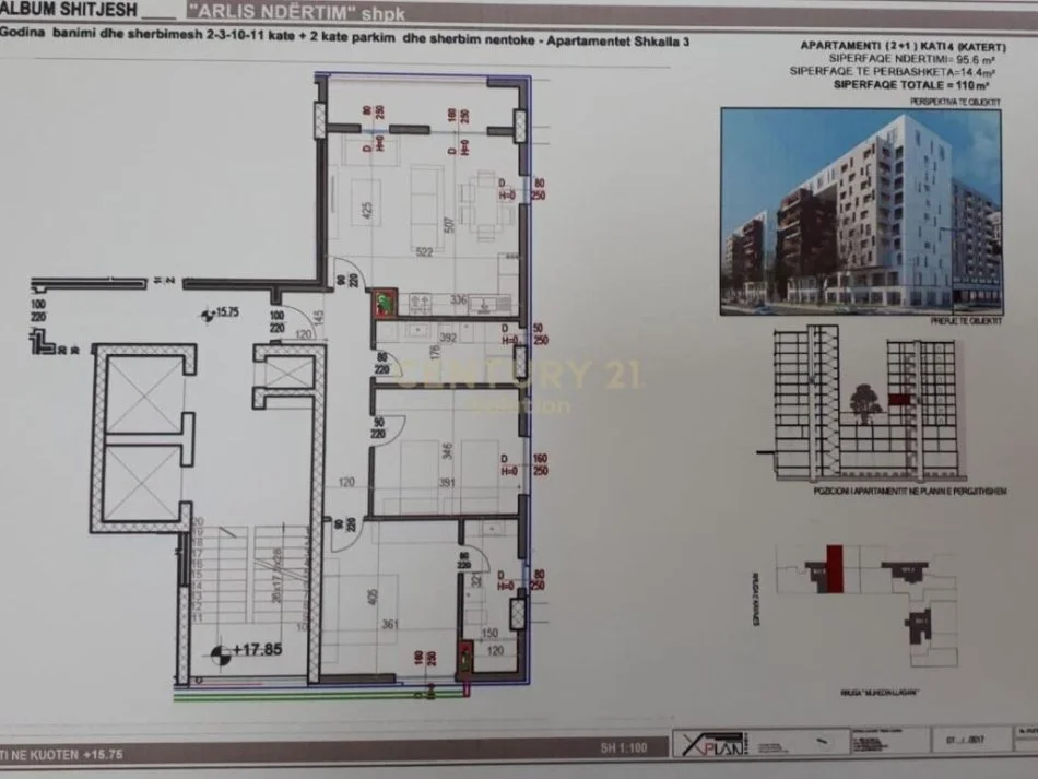 Tirane, shitet 2+1 Kati 4, 110 m² 297.000 € (Tek Square 21)