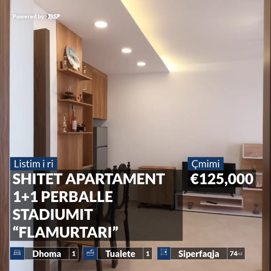 REZERVO PRONEN VETEM ME 500€! APARTAMENT 1+1 PERBALLE STADIUMIT “FLAMURTARI”, VLORE