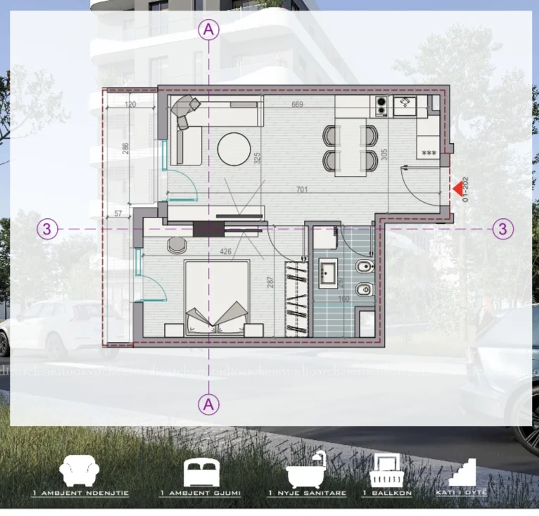 Durres, shitet apartament 1+1+Ballkon Kati 4, 60 m² 81.000 € (Skenderbeu Golem)