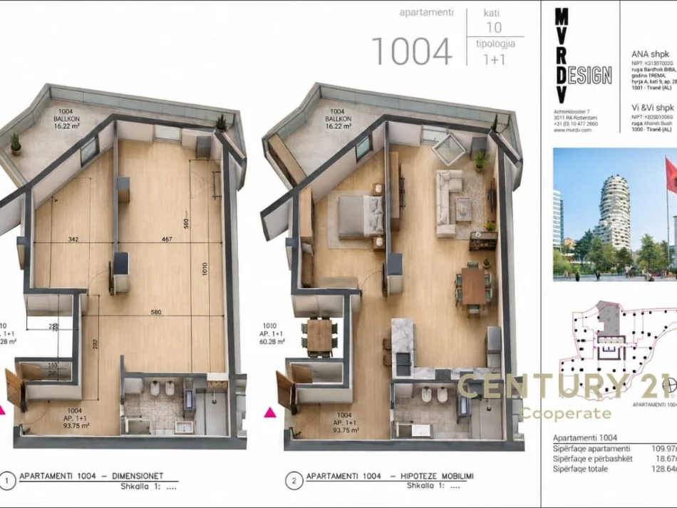 Tirane, shes apartament 1+1+Aneks+Ballkon Kati 10, 129 m² (TIRANA ROCK)