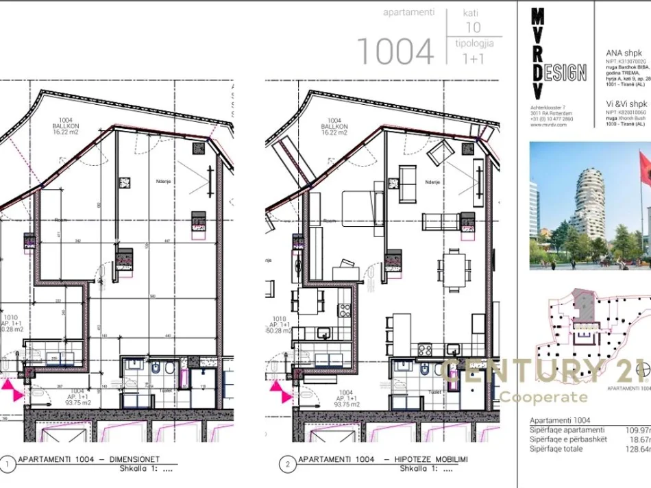 Tirane, shes apartament 1+1+Aneks+Ballkon Kati 10, 129 m² (TIRANA ROCK)