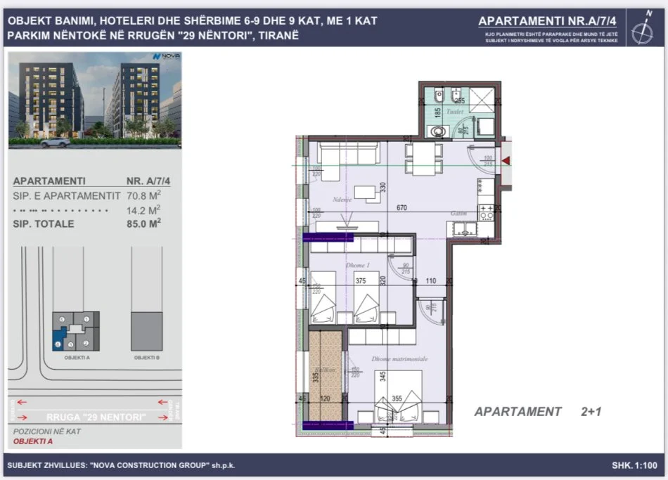 Tirane, shitet 2+1 Kati 6, 