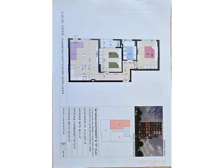 Tirane, shes apartament 2+1 Kati 4, 101 m² 220.000 € (Shkolla e Kuqe)