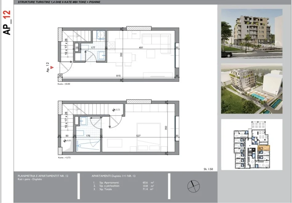 Durres, shitet apartament duplex 1+1 Kati 1, 