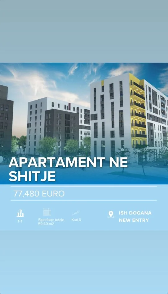 Tirane, shitet apartament 1+1 Kati 6, 60 m² 77.480 € (SHESIM APARTAMENT 1+1 NEW ENTERY!)