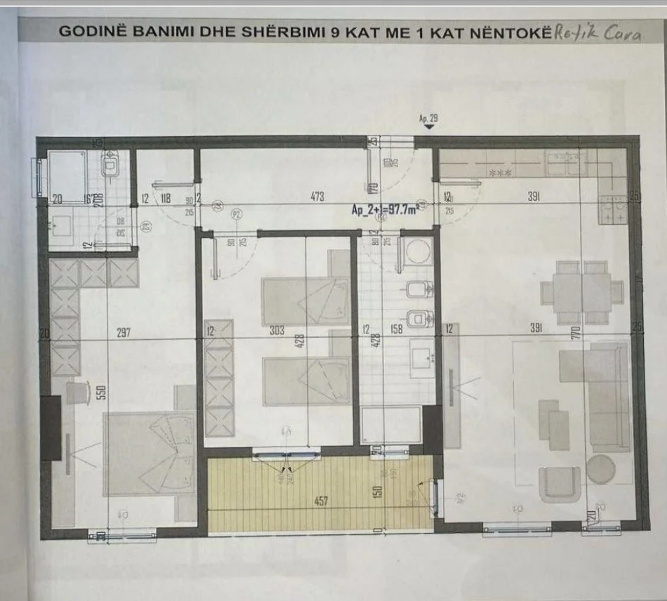 Tirane, shes apartament 2+1 Kati 6, 113 m² (Bulevardi Berisha Kamez)