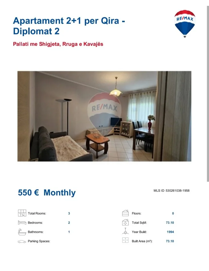 Tirane, jepet me qera 2+1+Aneks+Ballkon , 70 m² 550 € (Pallati me Shigjeta)