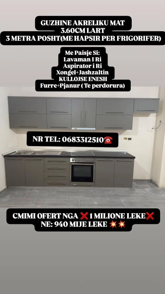 Tirane, shes Guzhina te Reja Akreliku Bashk Me Paisje 1.001 €