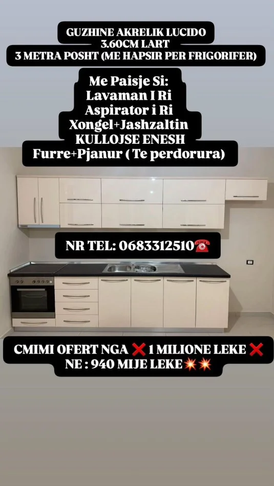 Tirane, shes Guzhina te Reja Akreliku Bashk Me Paisje 1.001 €