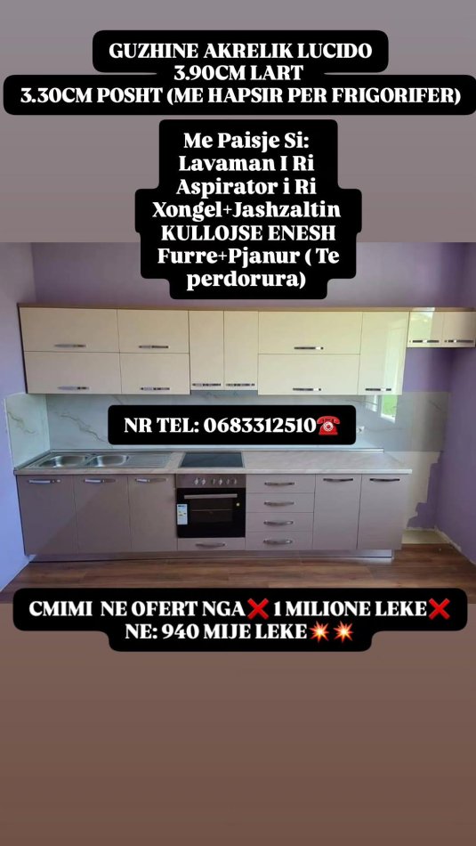 Tirane, shes Guzhina te Reja Akreliku Bashk Me Paisje 1.001 €