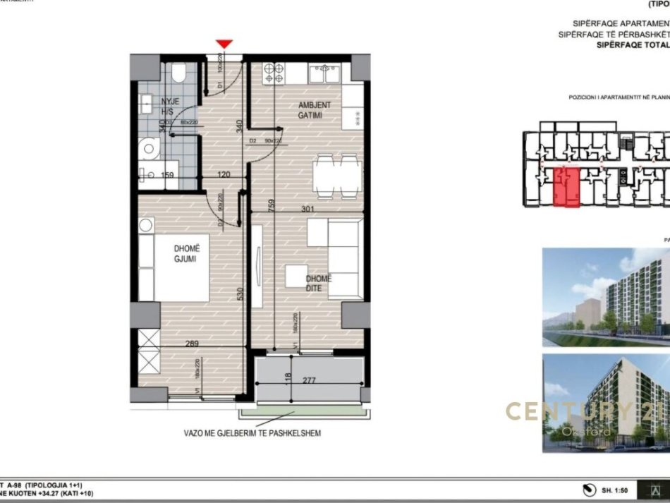 Tirane, shitet apartament 1+1, Kati 10, 72 m² (Fusha Aviacionit)