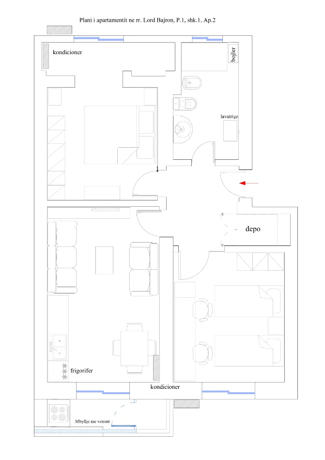 Tirane, jap me qera apartament 2+1+Ballkon Kati 1, 88 m² 450 € (Rr Lord Bajron)
