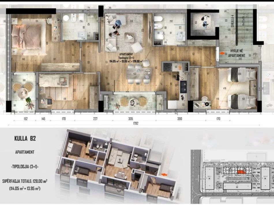Tirane, shes apartament 3+1 Kati 6, 128 m² 172.800 € (Ish Dogana)