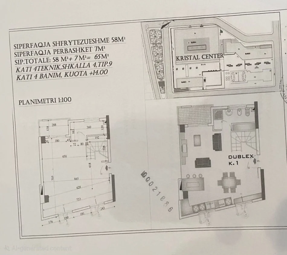 Tirane, shes apartament duplex 2+1+Aneks+Ballkon Kati 4, 130 m² 