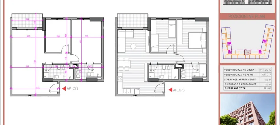 Tirane, shitet apartament 2+1+Ballkon Kati 7, 99 m² 123.750 € (5 Maj)