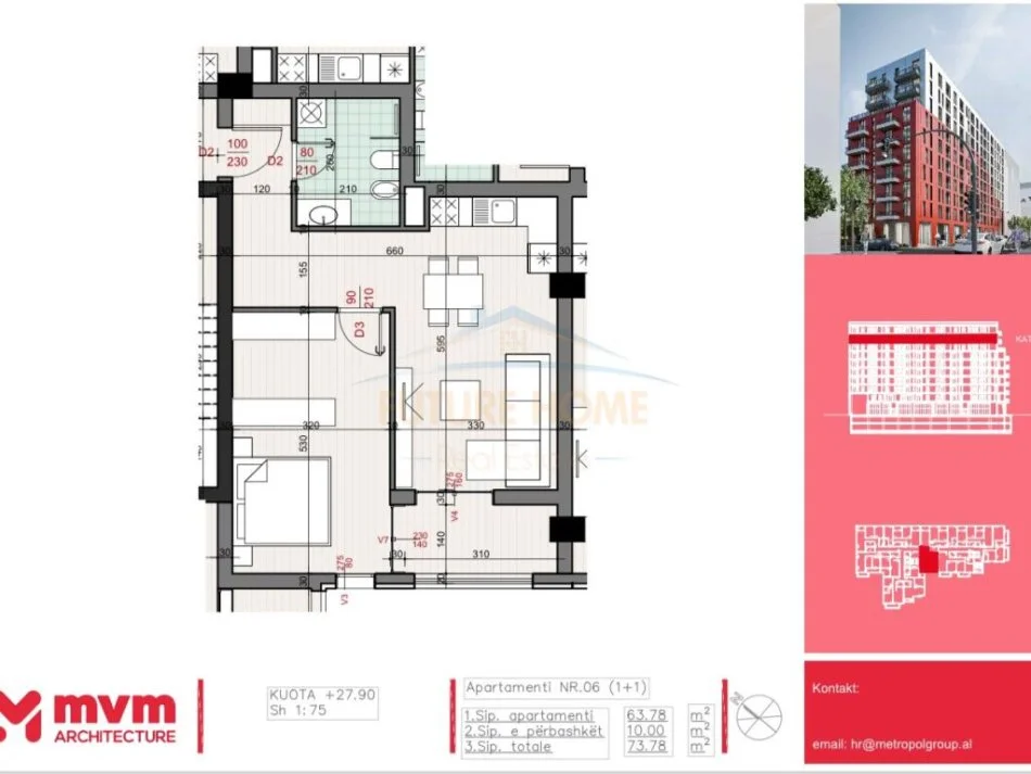 Tirane, shitet apartament 1+1+Ballkon Kati 8, 74 m² 103.000 € (Rruga Egnatia)