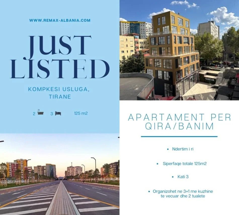 Tirane, jepet me qera apartament 3+1 Kati 4, 125 m² 700 € (QIRA APARTAMENT PER ZYRA OSE BANIM!)