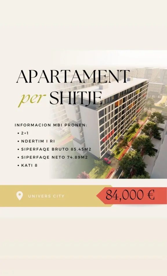 Tirane, shitet apartament 2+1 Kati 8, 85 m² 84.000 € (SHESIM APARTAMENT 2+1 TEK UNIVERS CITY!)
