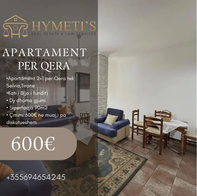 Tirane, jepet me qera apartament 2+1 Kati 8, 90 m² 600 € (Rruga Xhemal Tafaj)