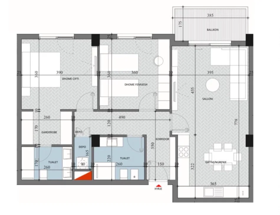 Tirane, shitet apartament 2+1+Ballkon , 116 m² 115.860 € (Diellon 2, Paskuqan)