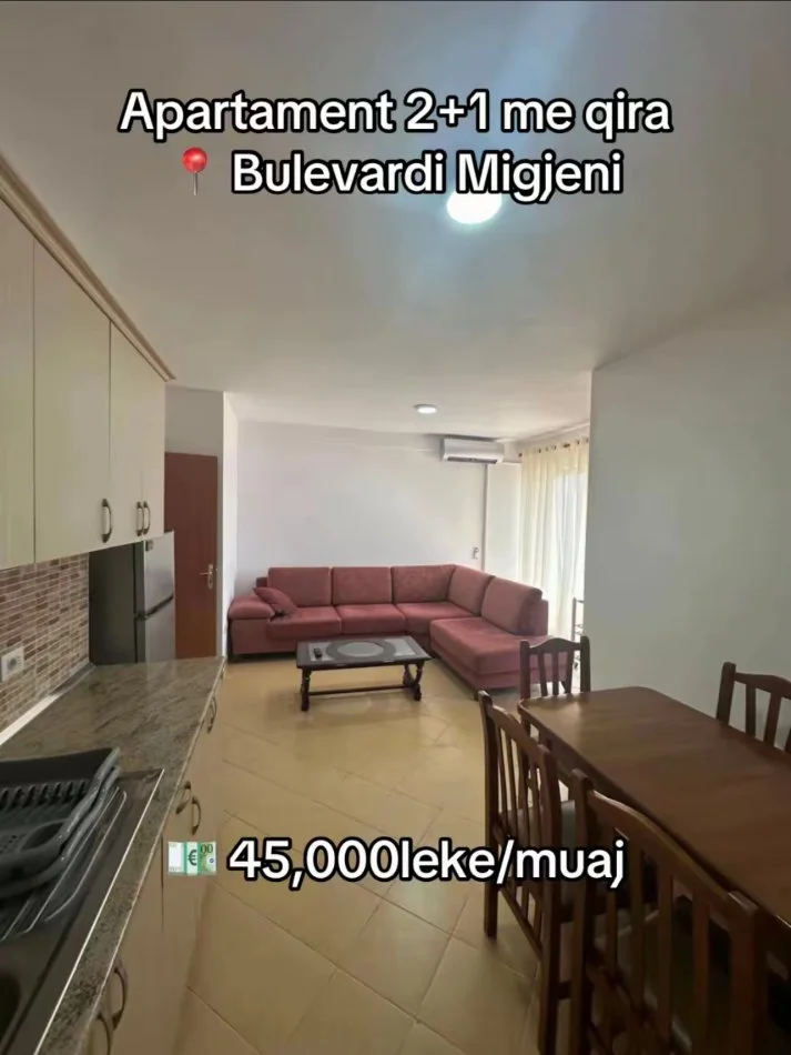 Tirane, jepet me qera apartament 2+1 Kati 5, 450 € (Bulevardi Migjeni)