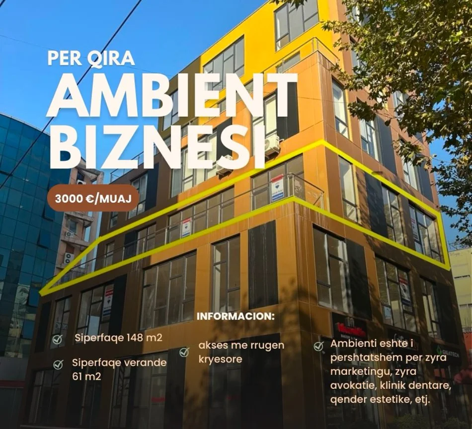 Tirane, jepet me qera ambjent biznesi Kati 3, 148 m² 3.000 € (QIRA AMBIENT PER ZYRA, USLUGA!)