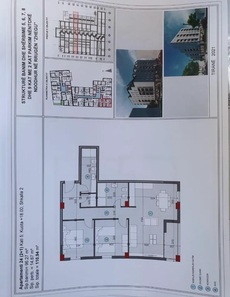 Tirane, apartament 2+1 Kati 5, 111 m² 172.000 € (Rruga Zhegu prane ish-burgu grave Ali Demi)