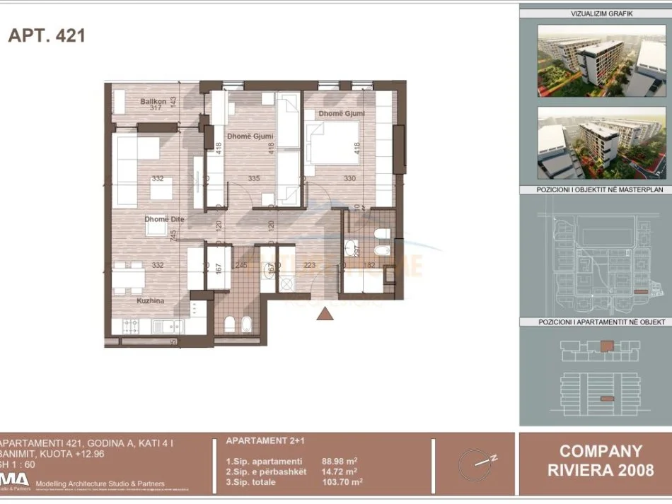 Tirane, shitet apartament 2+1+Ballkon Kati 4, 103 m² 98.850 € (Univers City)