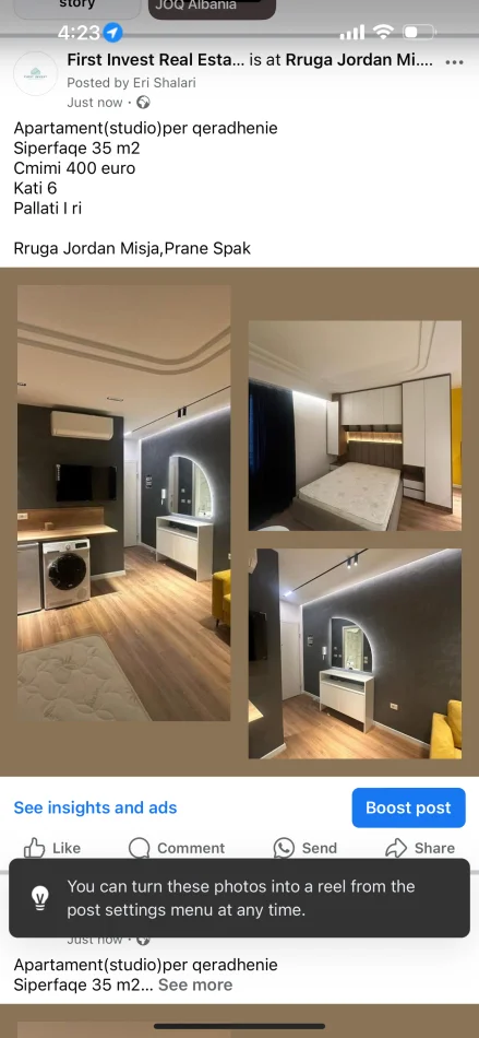 Tirane, jepet me qera garsonier Kati 6, 35 m² 400 € (Jordan Misja)