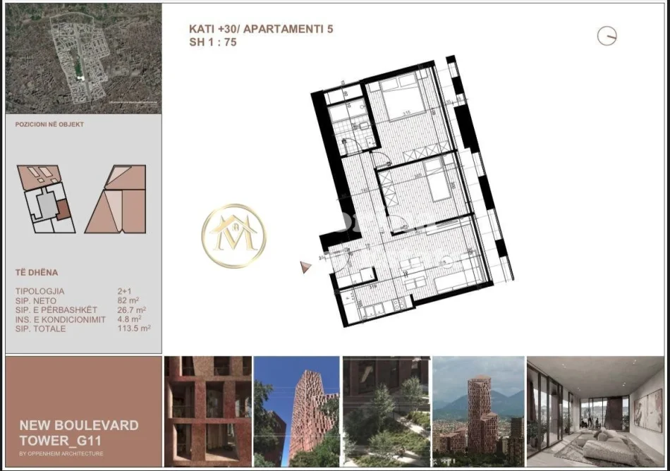 Tirane, jepet me qera apartament 2+1 Kati 30, 113 m² 270000 € (Shitet Apartament 21 New Boulevard Tower)