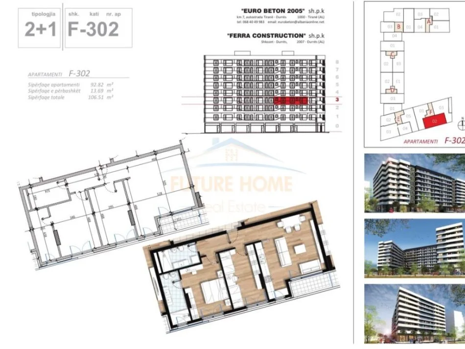 Tirane, shitet apartament 2+1+Ballkon Kati 3, 107 m² 160000 € (Don Bosko)